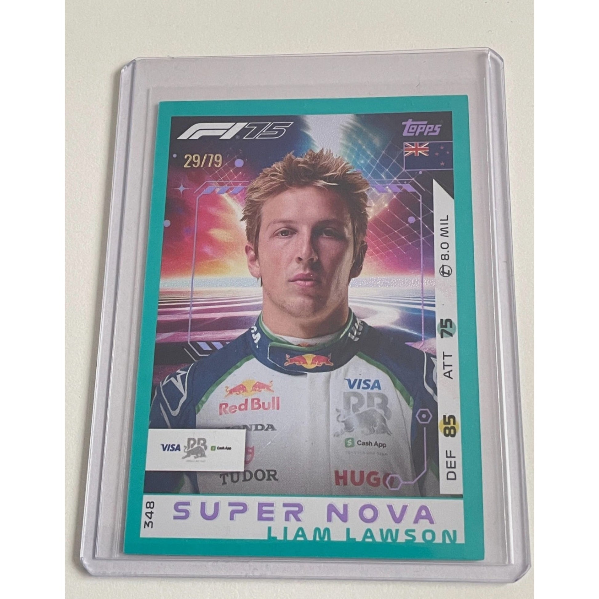 Topps F1 Turbo Attax 2025 348 Liam Lawson Super Nova Aquamarine 29/79