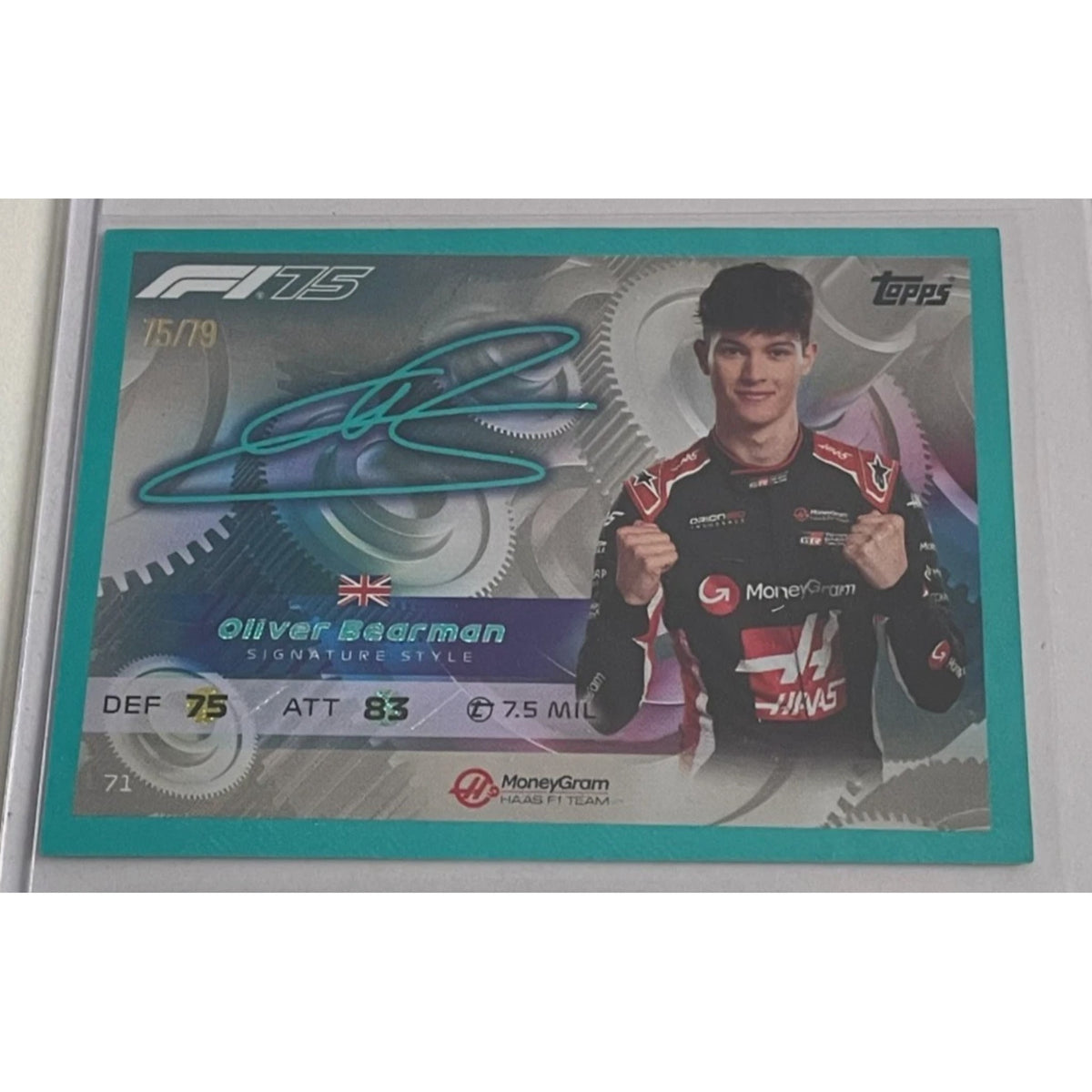 Topps F1 Turbo Attax 2025 #71 Oliver Bearman Signature Style Aquamarine75/79