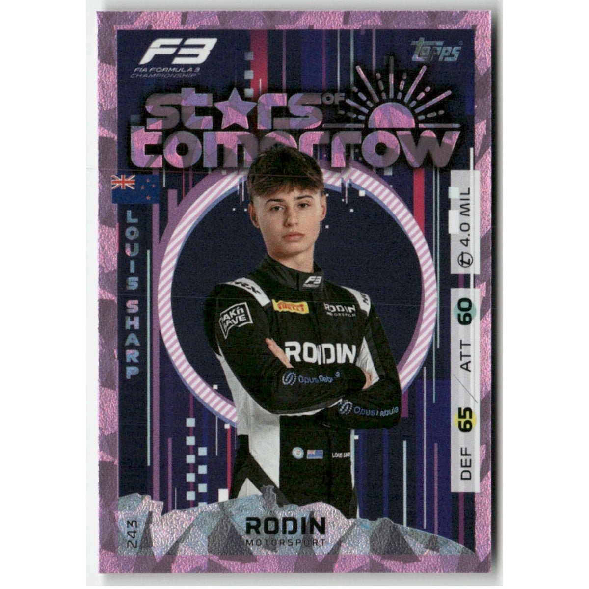 Topps F1 Turbo Attax 2025 Formel 1 No. 243 Louis Sharp Stars of Tomorrow Pink
