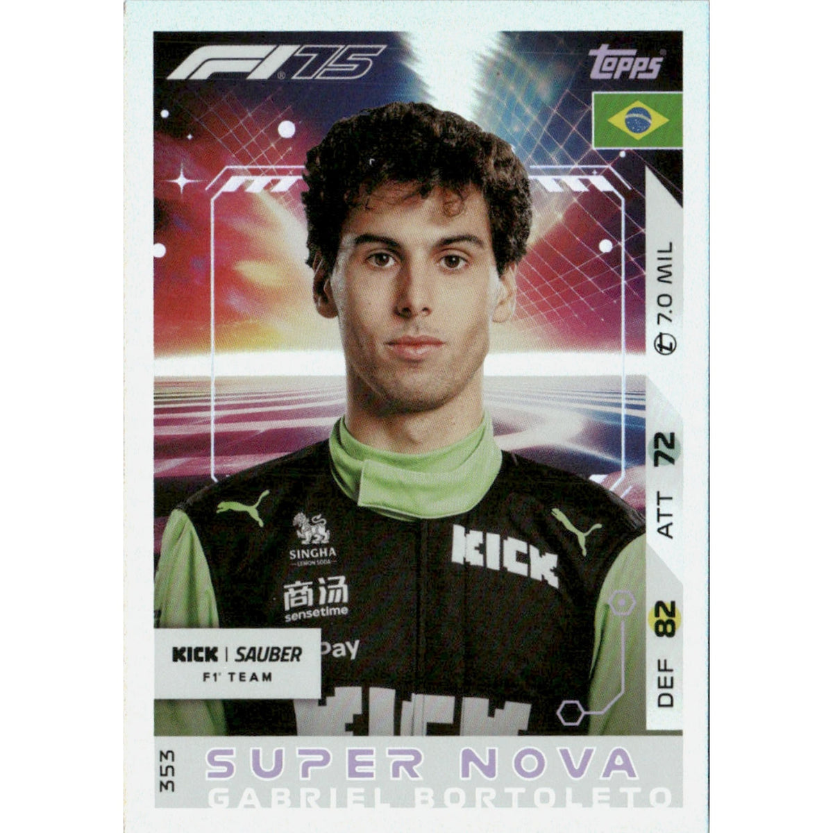 Topps F1 Turbo Attax 2025 Formula 1 Gabriel Bortoleto #353 Super Nova
